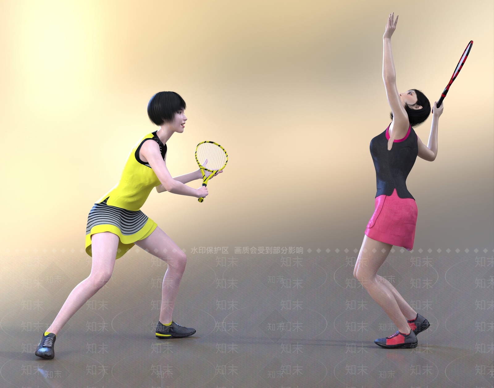 现代打网球女孩SU模型下载【ID:1106516676】