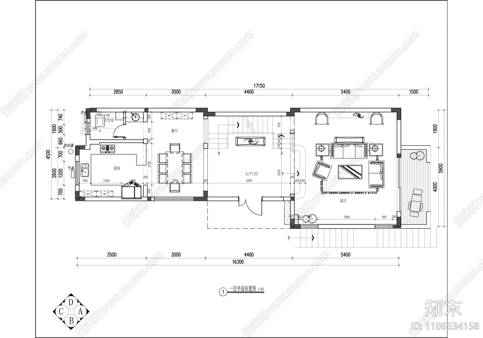 500㎡五层别墅施工图cad施工图下载【ID:1106534158】