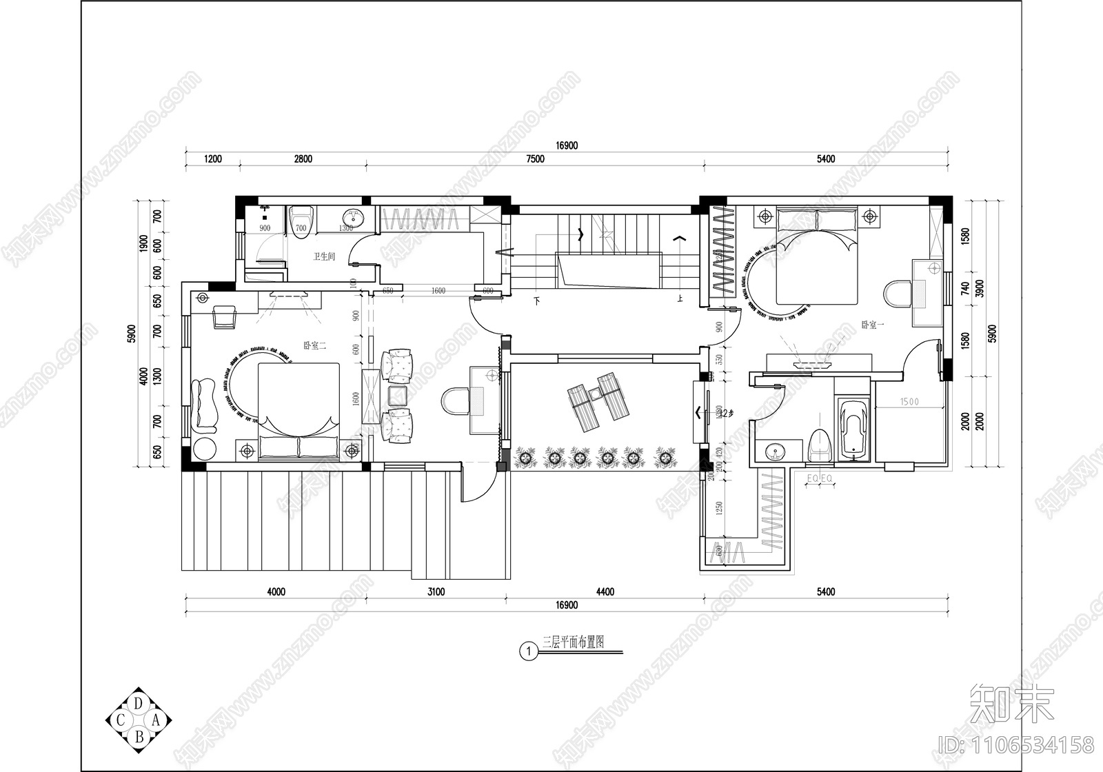 500㎡五层别墅施工图cad施工图下载【ID:1106534158】