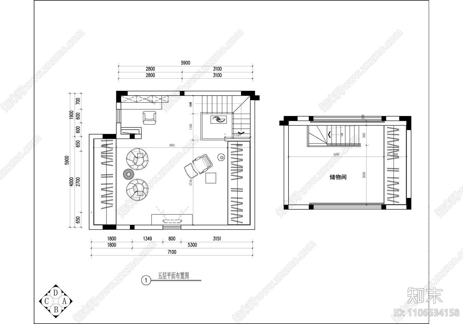 500㎡五层别墅施工图cad施工图下载【ID:1106534158】