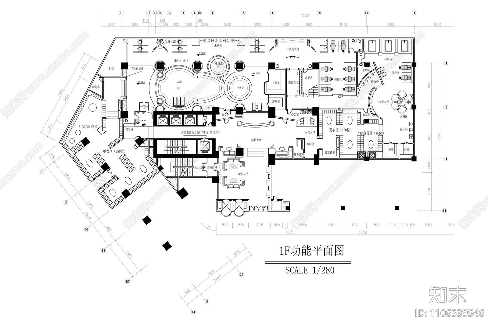千巡水会休闲会所cad施工图下载【ID:1106539546】