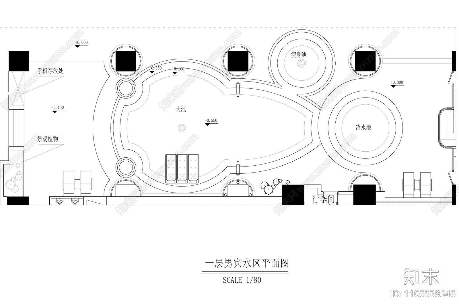 千巡水会休闲会所cad施工图下载【ID:1106539546】
