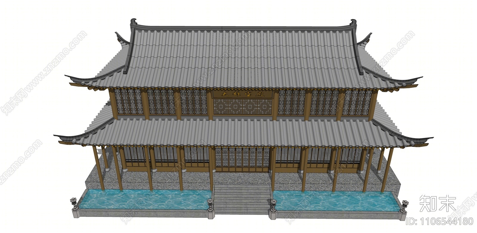 中式寺庙建筑SU模型下载【ID:1106544180】