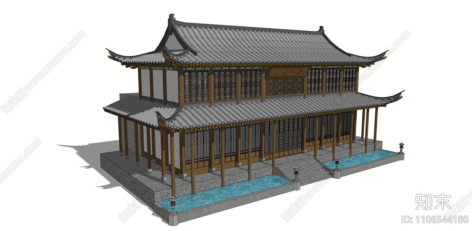 中式寺庙建筑SU模型下载【ID:1106544180】