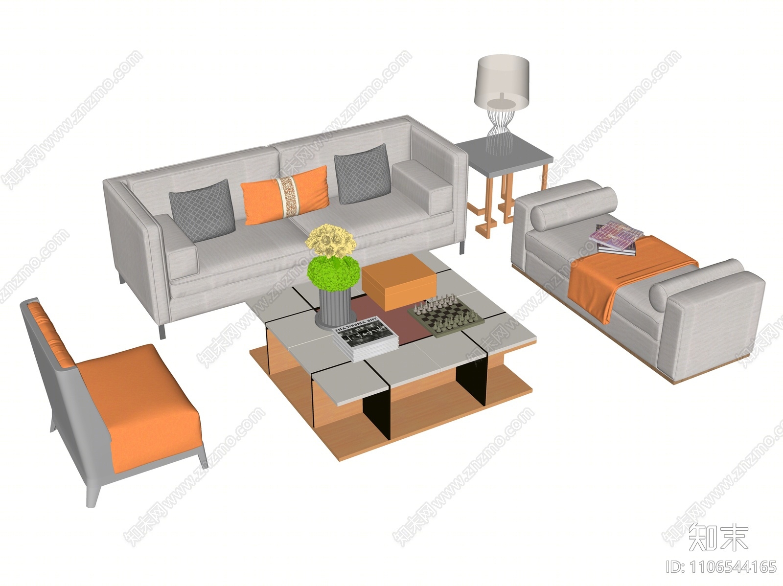 现代沙发茶几组合SU模型下载【ID:1106544165】