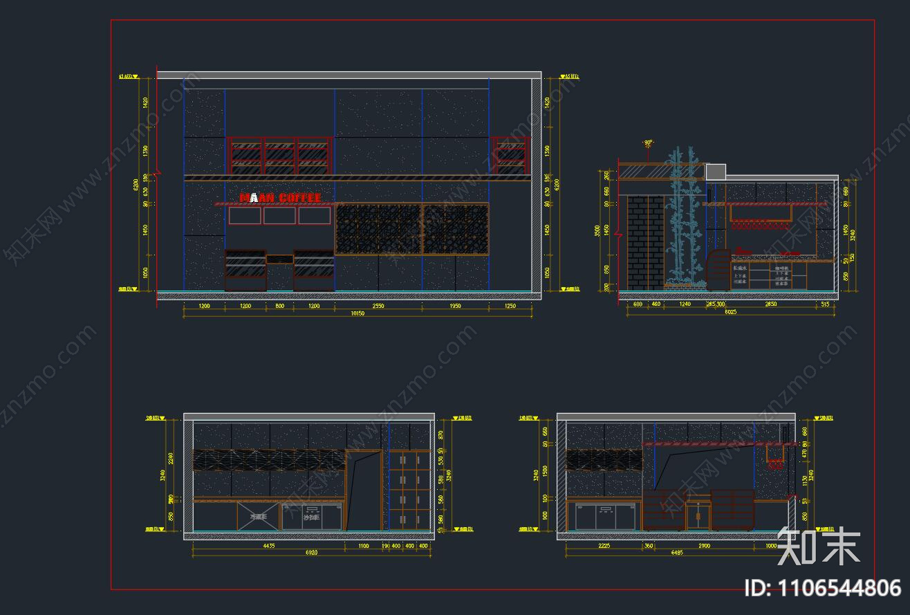 咖啡店cad施工图下载【ID:1106544806】