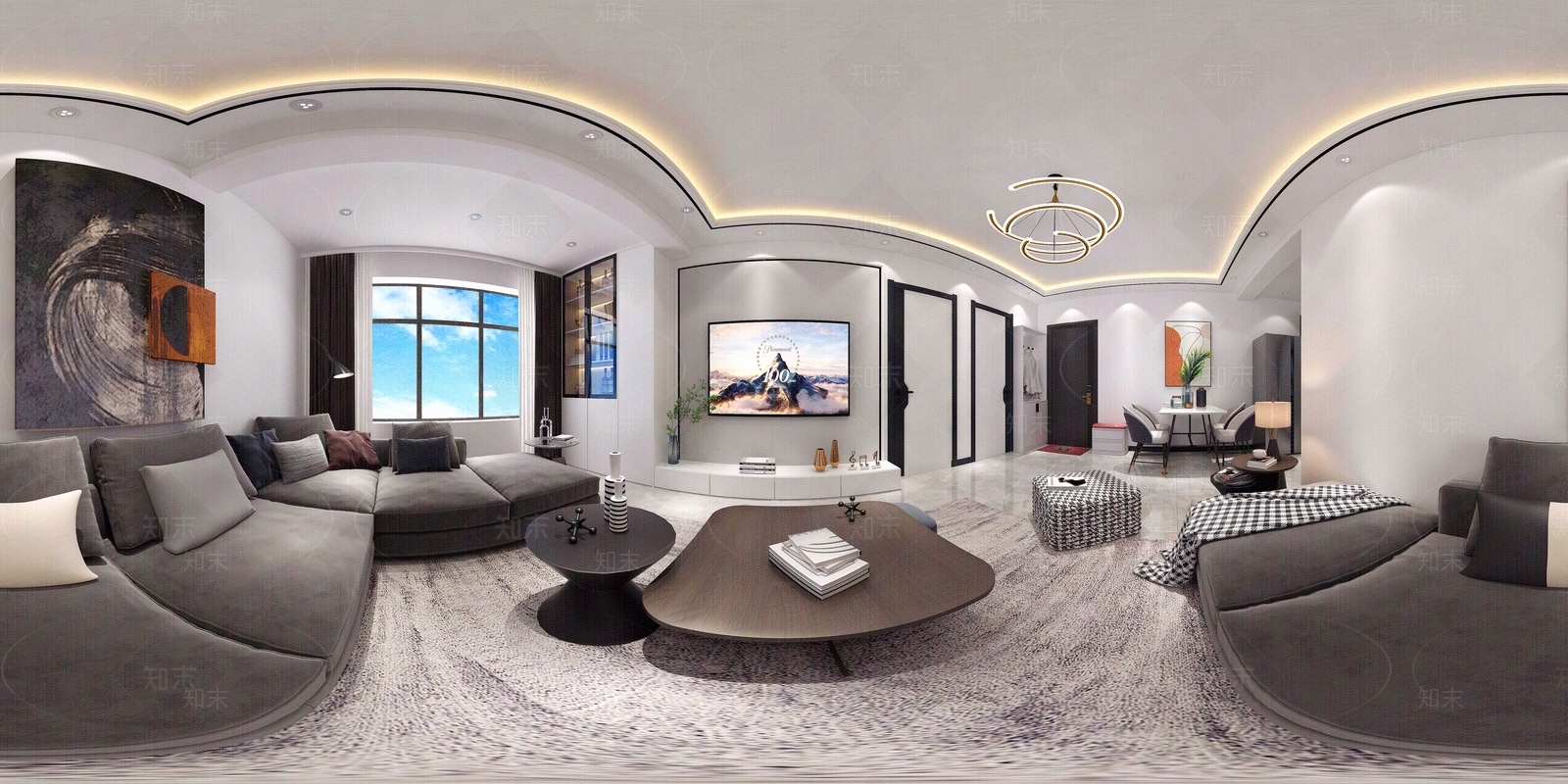 HDR现代风格客餐厅全景贴图下载【ID:1106550245】