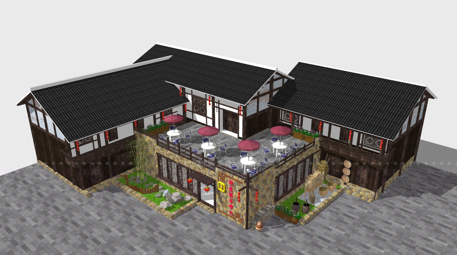 中式游客中心SU模型下载【ID:1106558404】