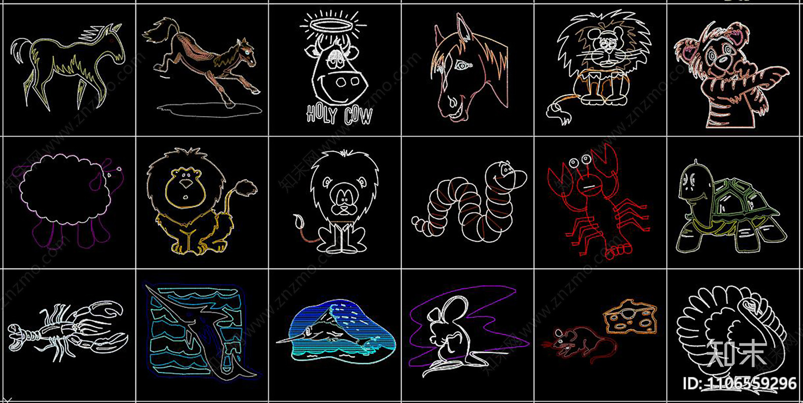 彩色动物施工图下载【ID:1106559296】