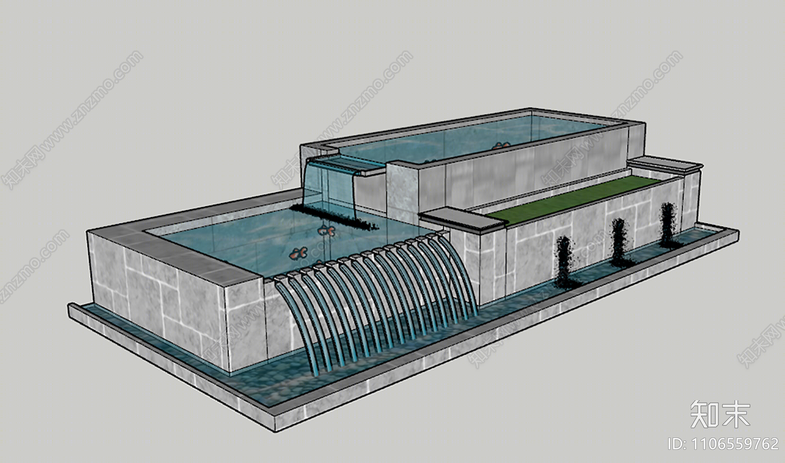 现代庭院水景SU模型下载【ID:1106559762】