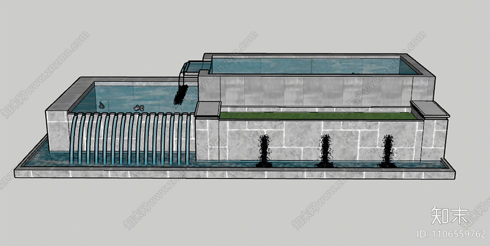 现代庭院水景SU模型下载【ID:1106559762】
