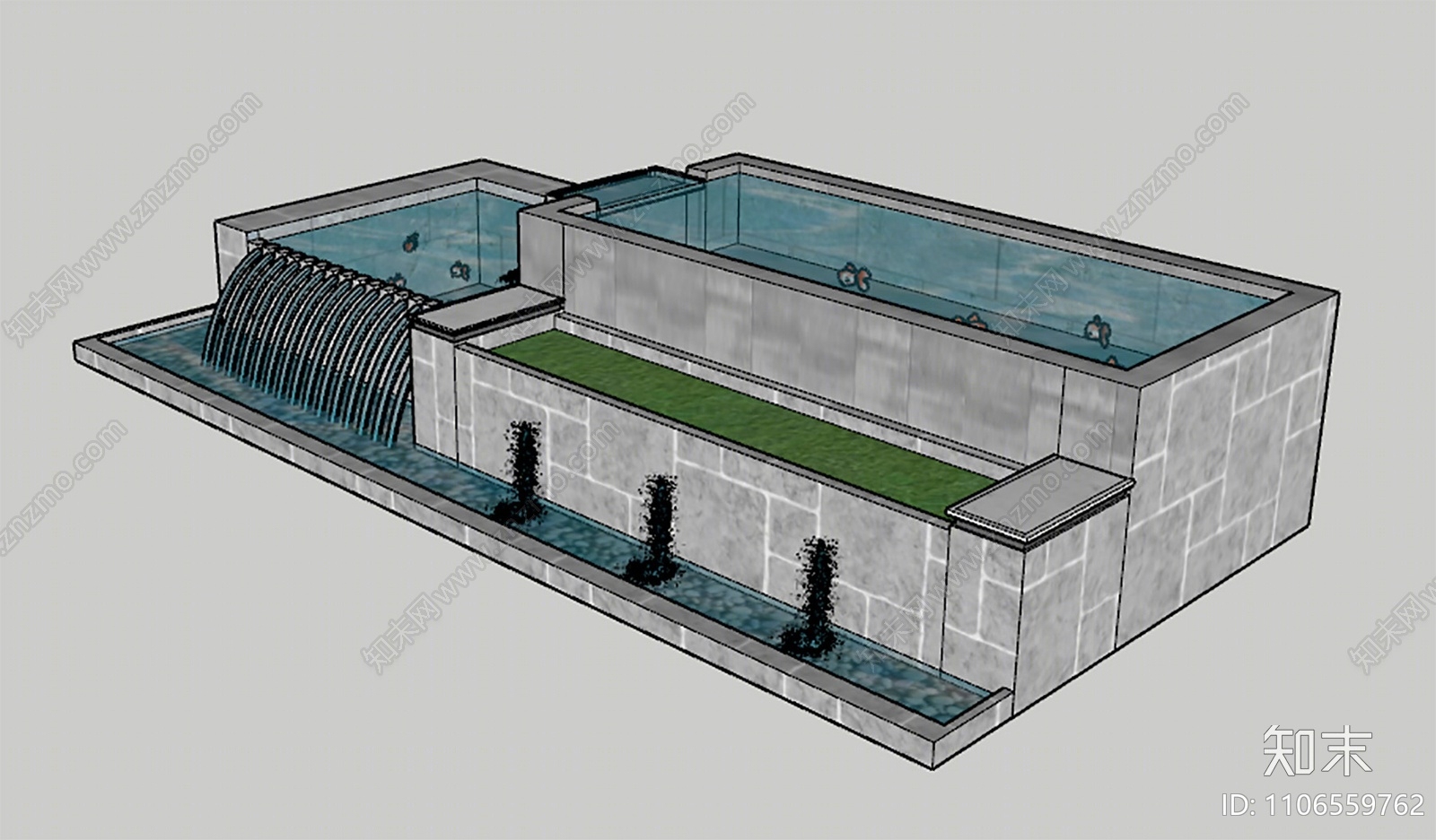 现代庭院水景SU模型下载【ID:1106559762】