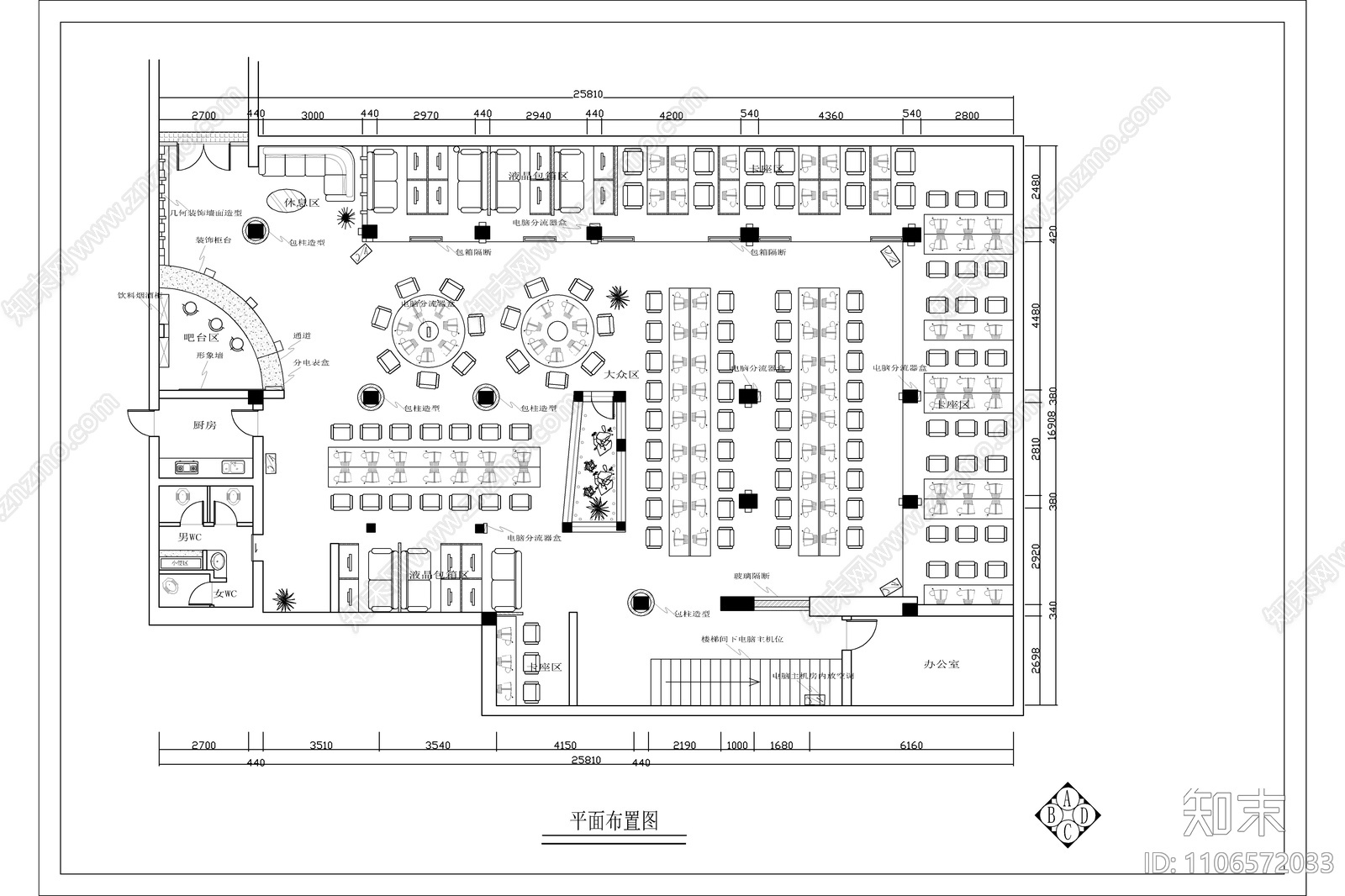 450㎡网络会所施工图下载【ID:1106572033】