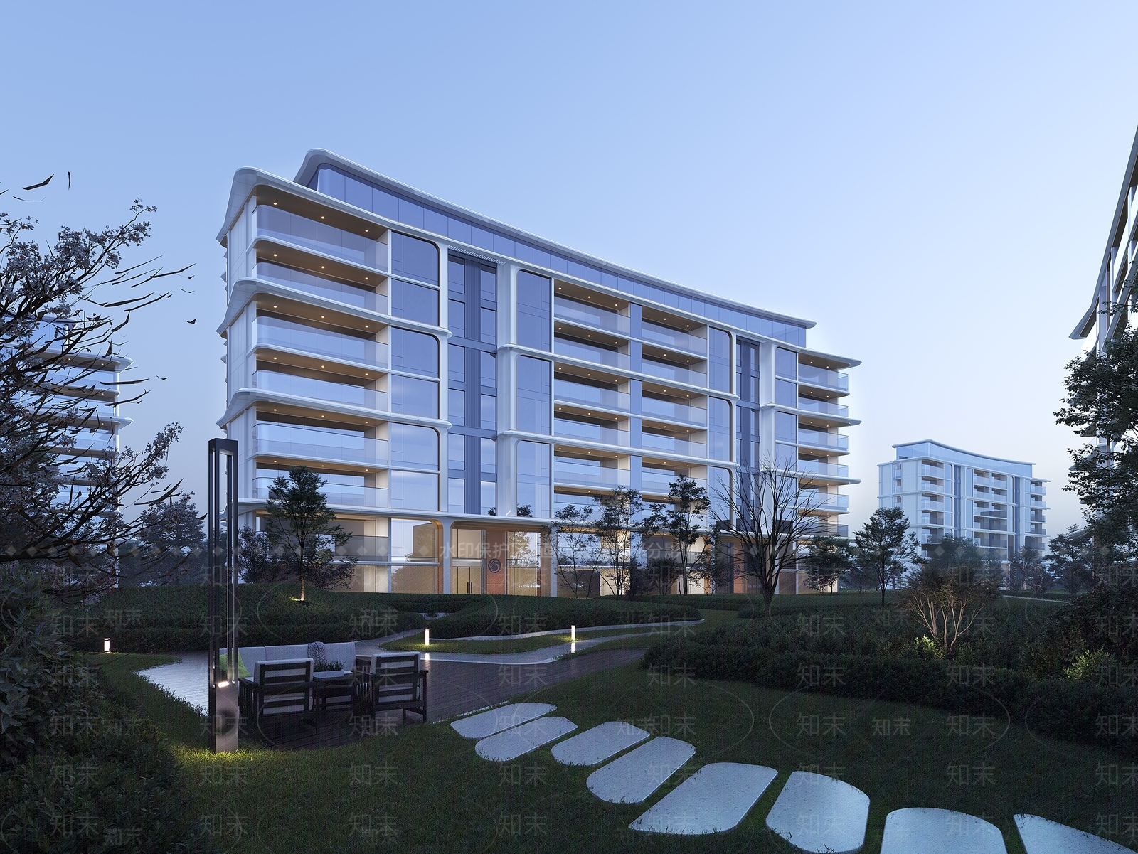 现代多层住宅外观3D模型下载【ID:1106574112】