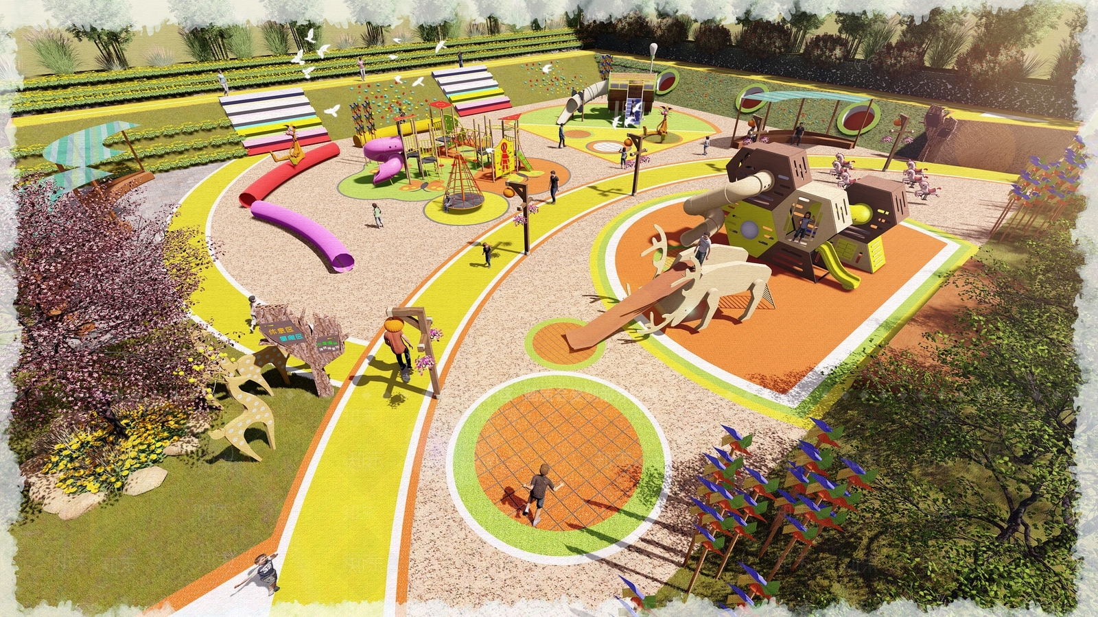 现代木屋滑梯儿童游乐区SU模型下载【ID:1106575868】