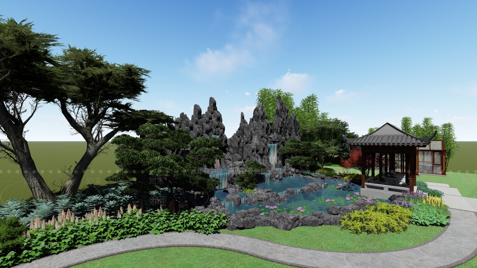 中式水景SU模型下载【ID:1106580983】