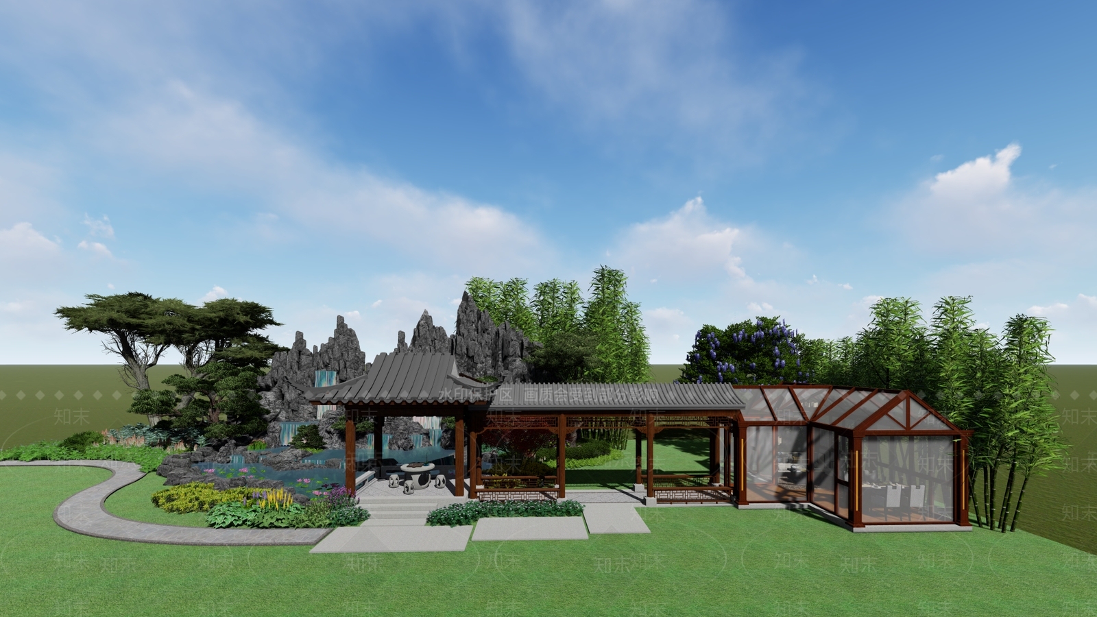 中式水景SU模型下载【ID:1106580983】