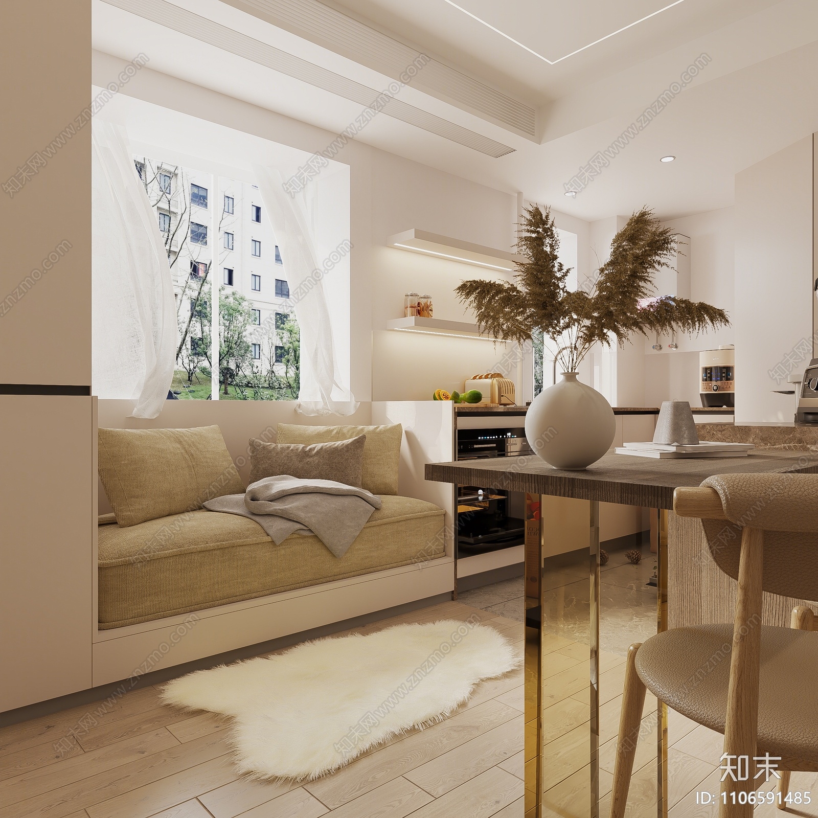 现代小奶油风单身公寓3D模型下载【ID:1106591485】