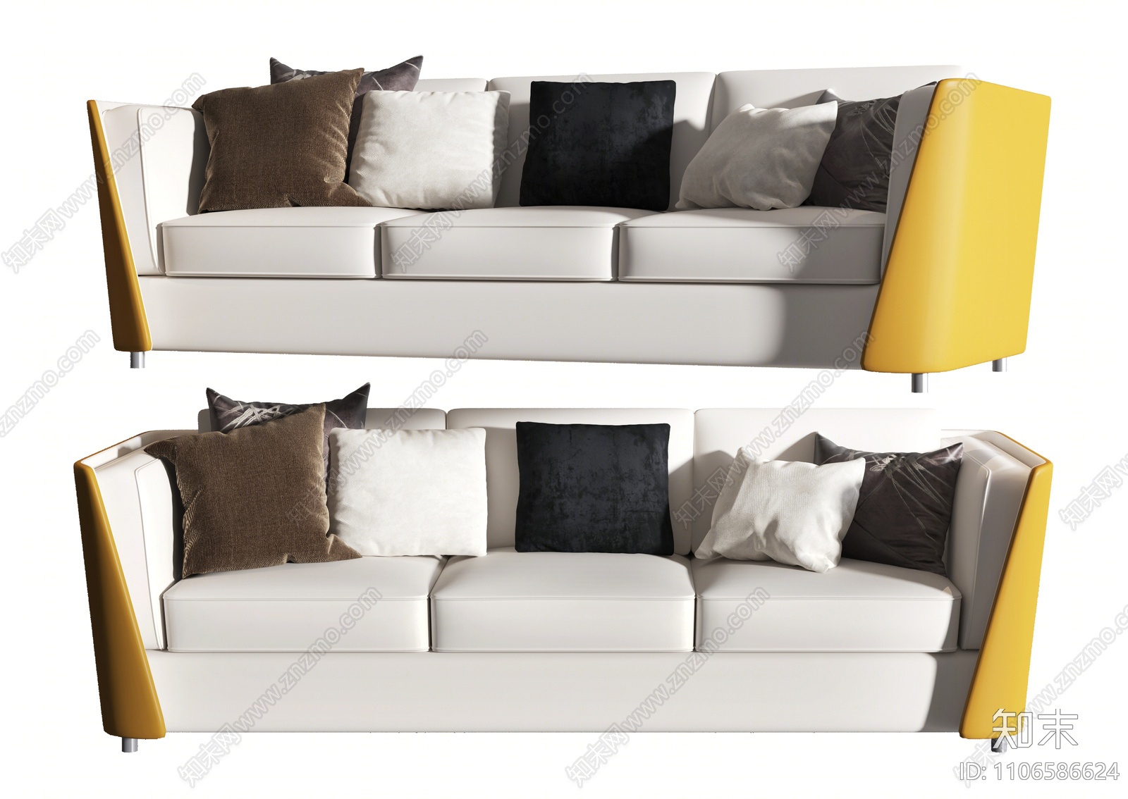 现代三人皮沙发3d模型下载