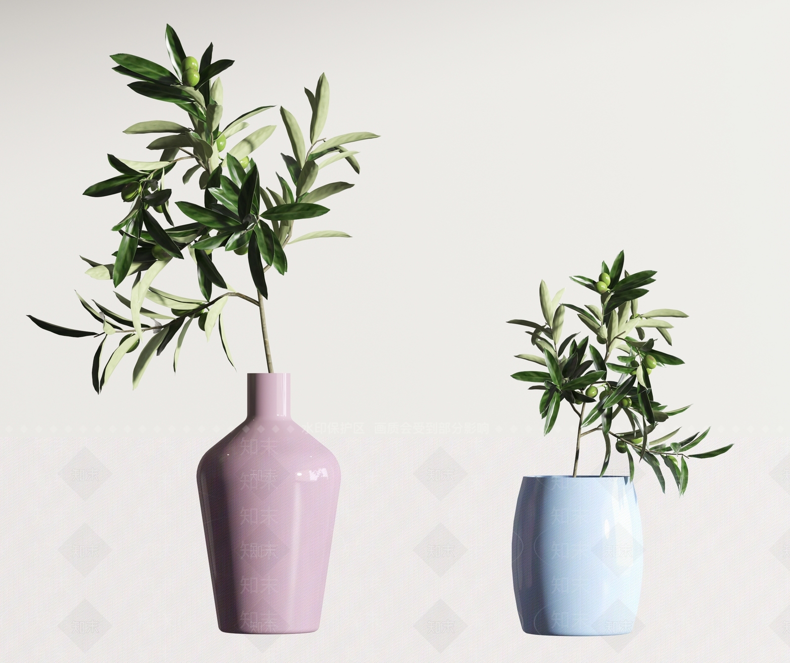 现代植物陶瓷花瓶3D模型下载【ID:1106587574】