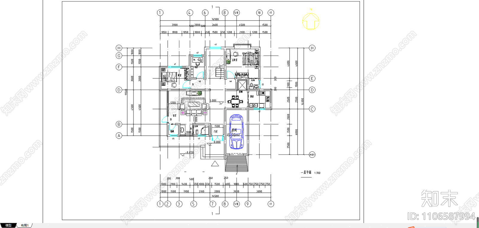 小别墅设计方案cad施工图下载【ID:1106587994】