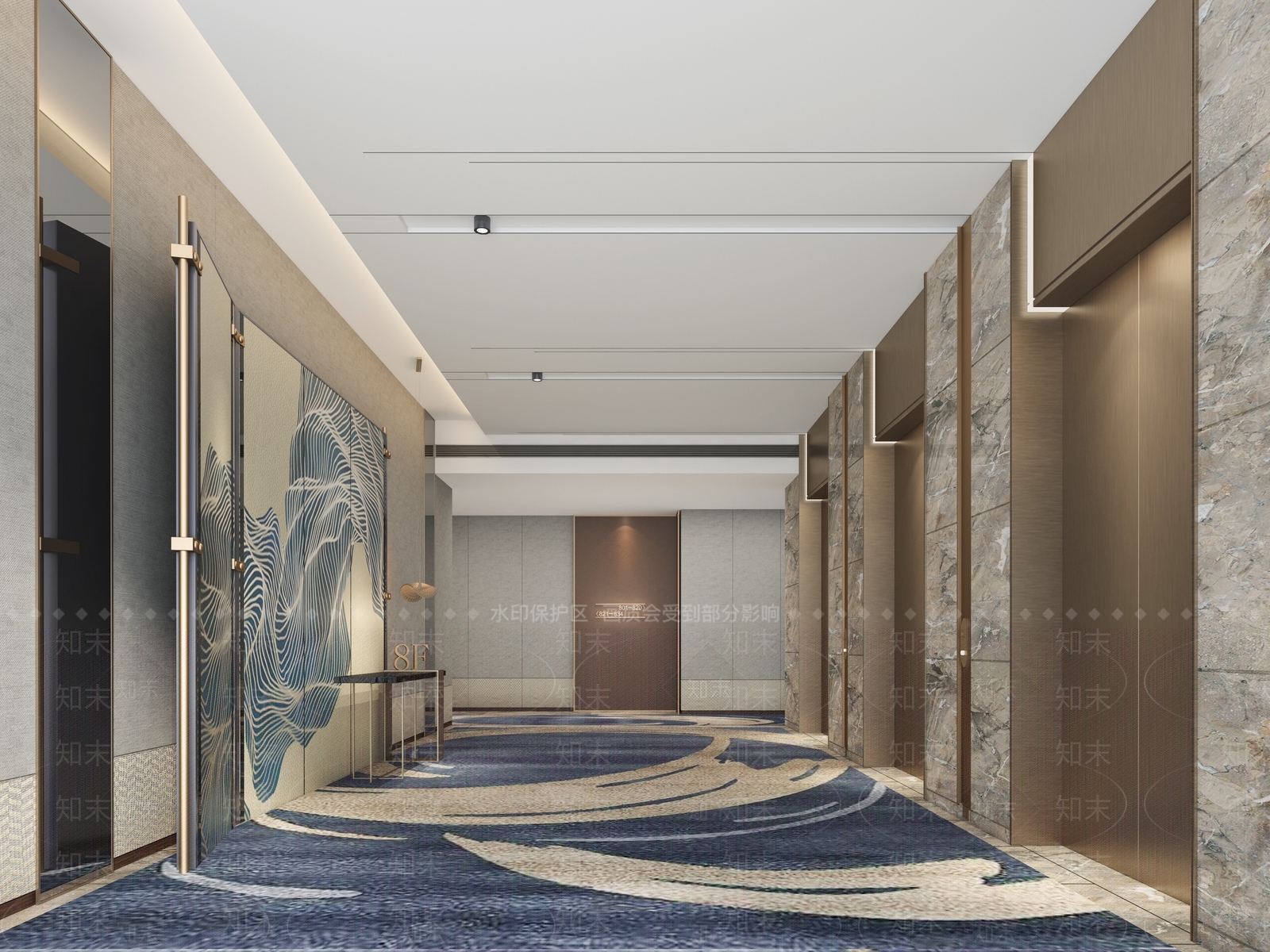 现代酒店电梯厅3D模型下载【ID:1106587978】