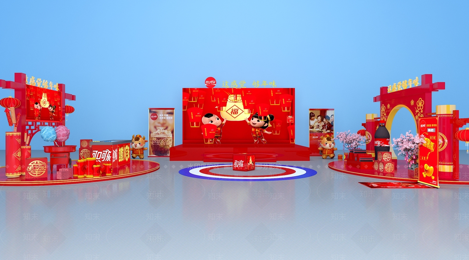 新中式可口可乐新年美陈3D模型下载【ID:1106596224】