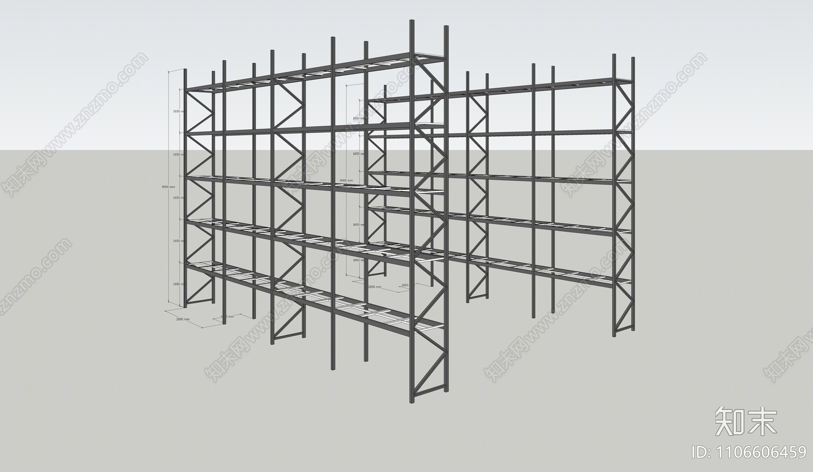 现代仓库货架SU模型下载【ID:1106606459】