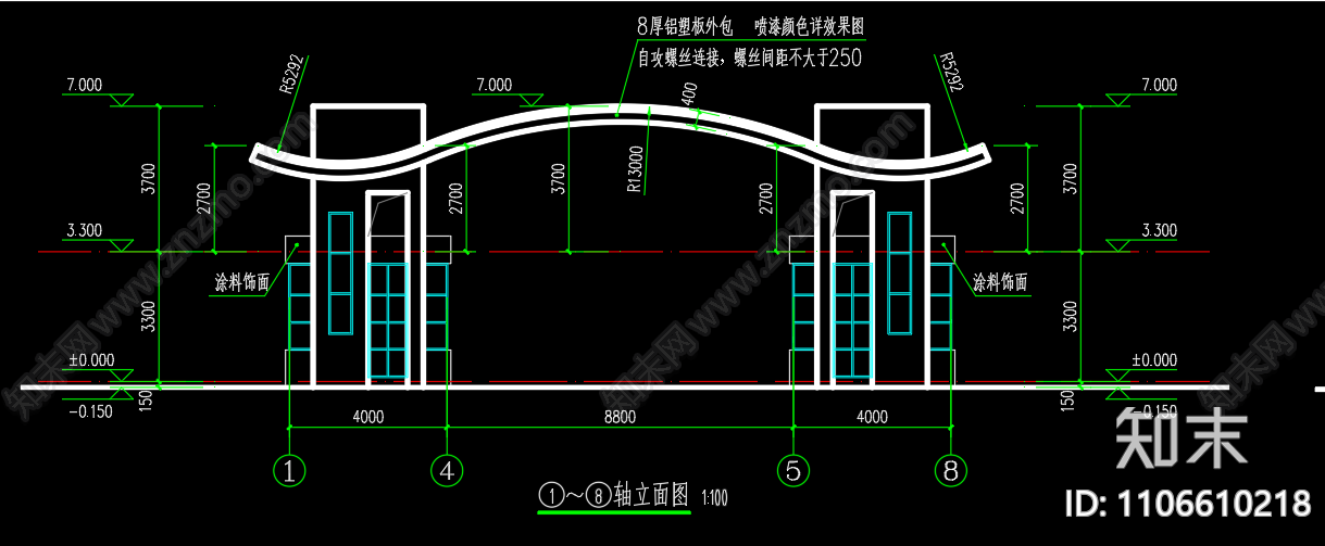 龙集镇龙园小区大门建筑施工图cad施工图下载【ID:1106610218】