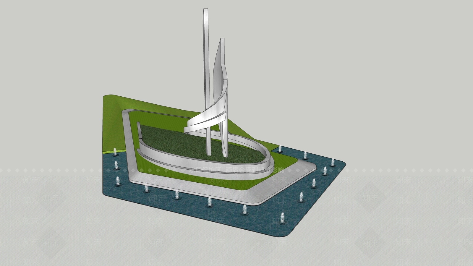 现代帆船雕塑小品SU模型下载【ID:1106893427】