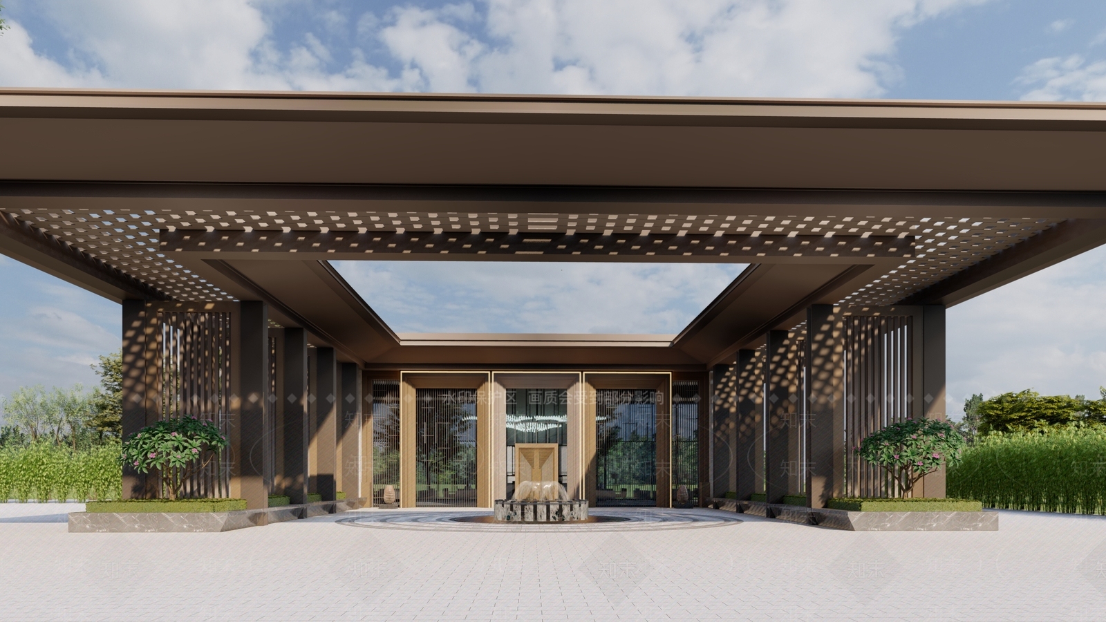 新中式售楼处建筑SU模型下载【ID:1106643924】
