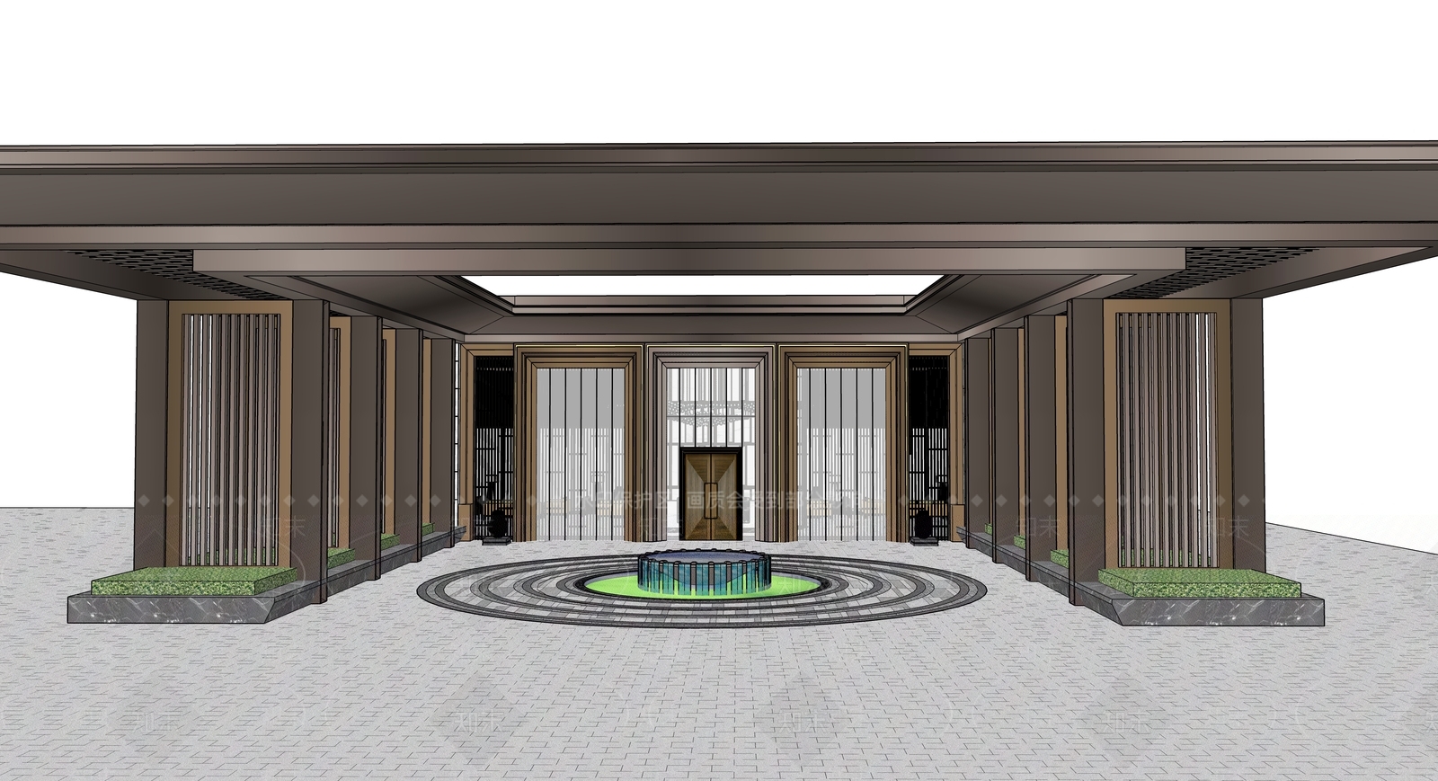 新中式售楼处建筑SU模型下载【ID:1106643924】