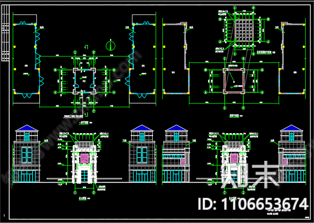 兴康花园南大门建筑施工图cad施工图下载【ID:1106653674】