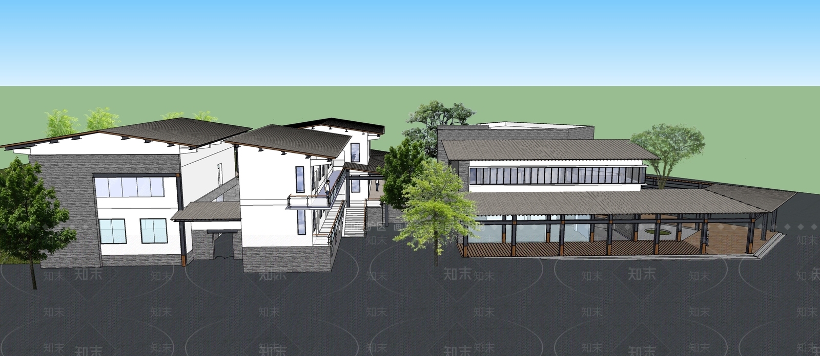 新中式游客服务中心SU模型下载【ID:1106653585】