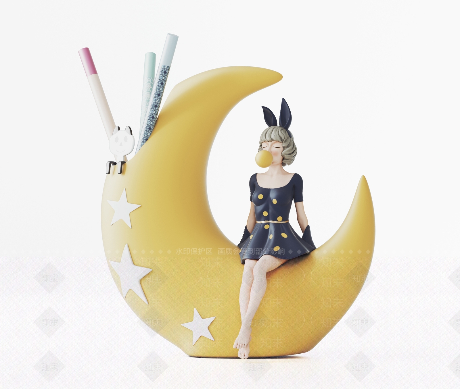 现代泡泡女孩笔筒3D模型下载【ID:1106882922】