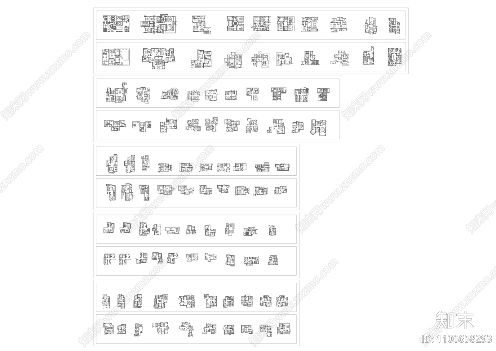 豪宅别墅CAD平面案例100套cad施工图下载【ID:1106658293】