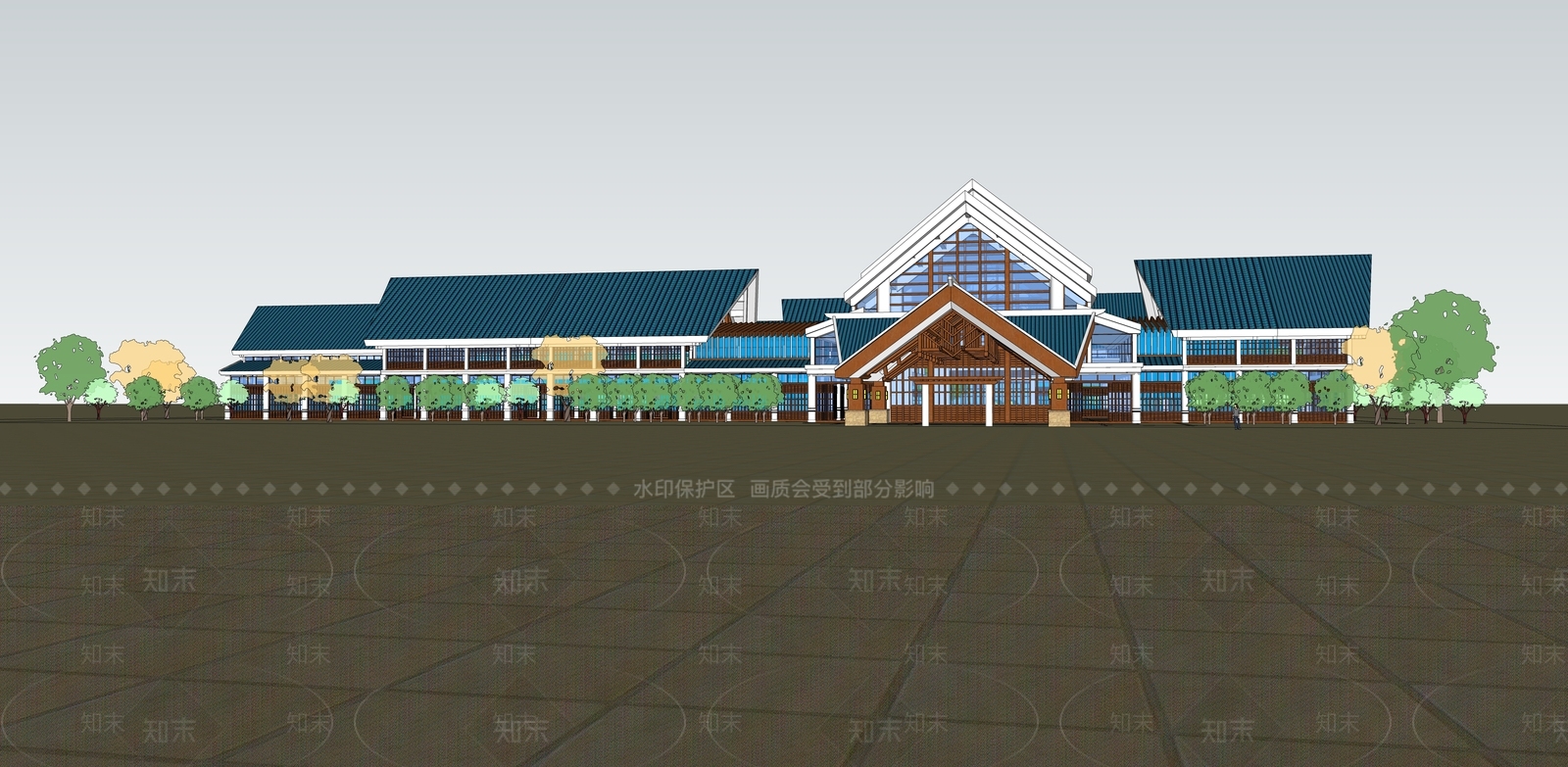 新中式游客中心SU模型下载【ID:1106660939】