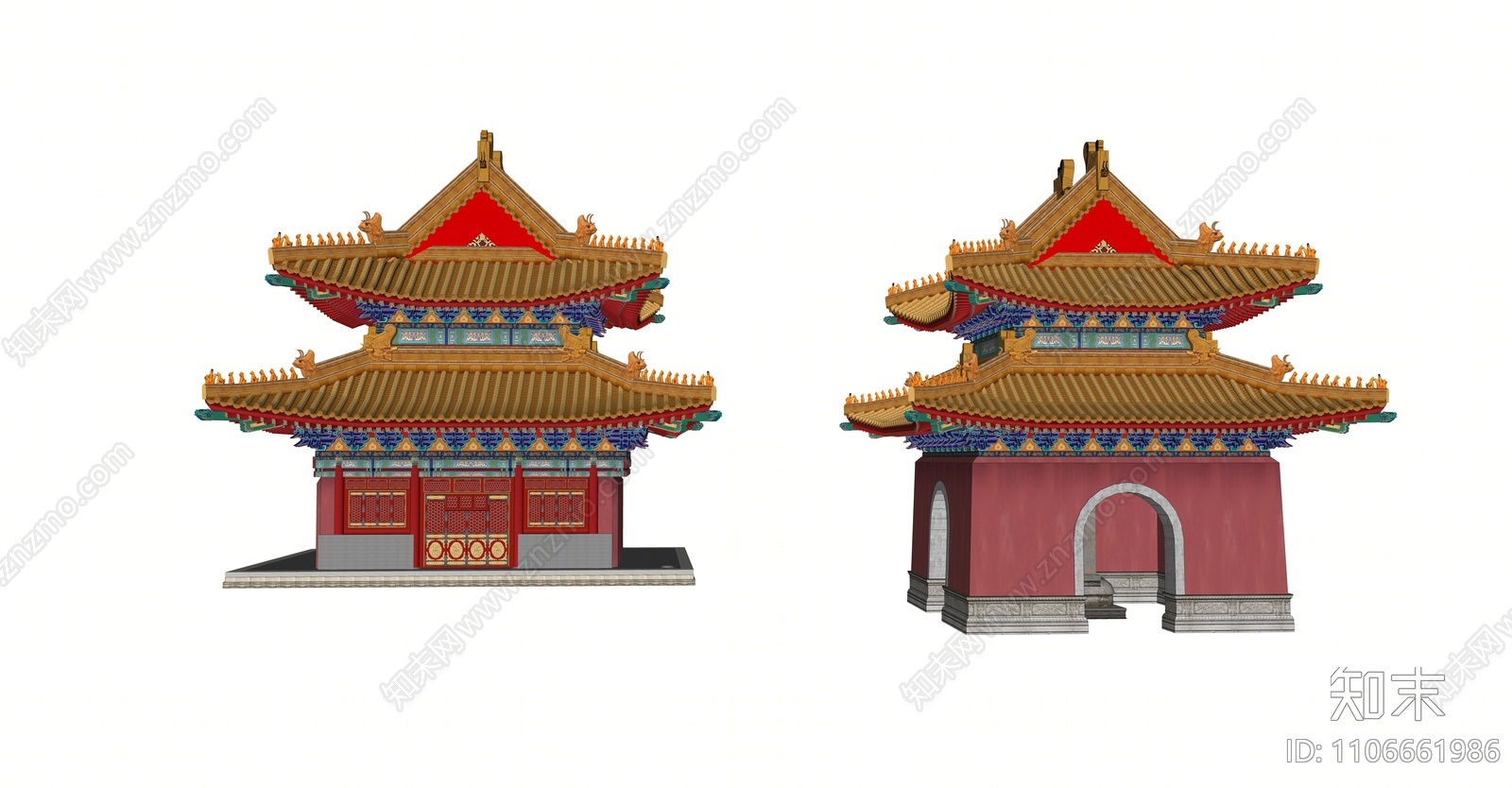 中式寺庙建筑SU模型下载【ID:1106661986】