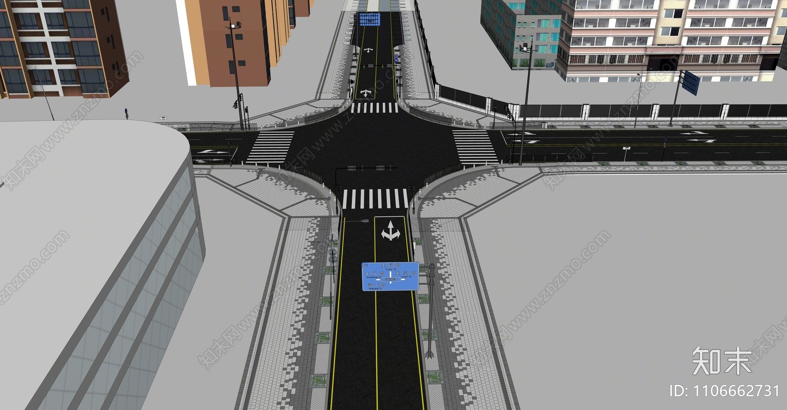 现代十字路口道路SU模型下载【ID:1106662731】