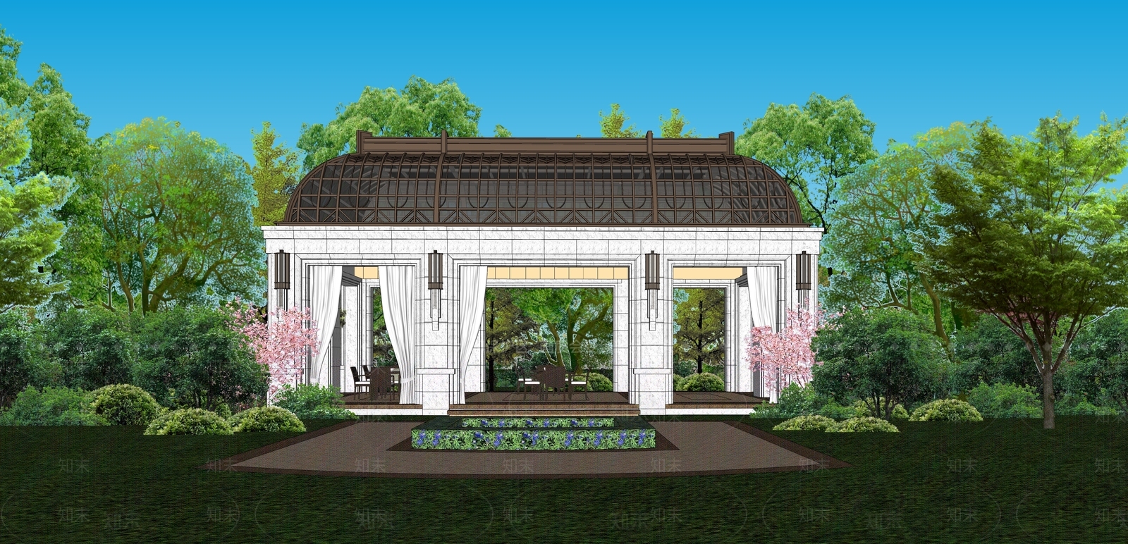 新古典景观亭子SU模型下载【ID:1106666857】