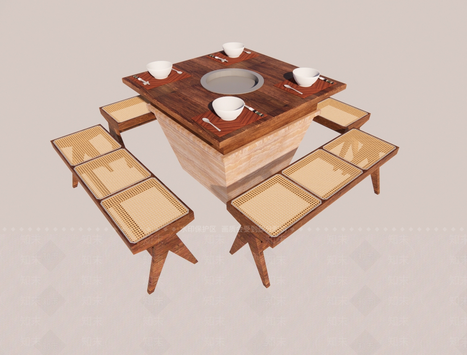 现代火锅店餐桌椅SU模型下载【ID:1106679720】