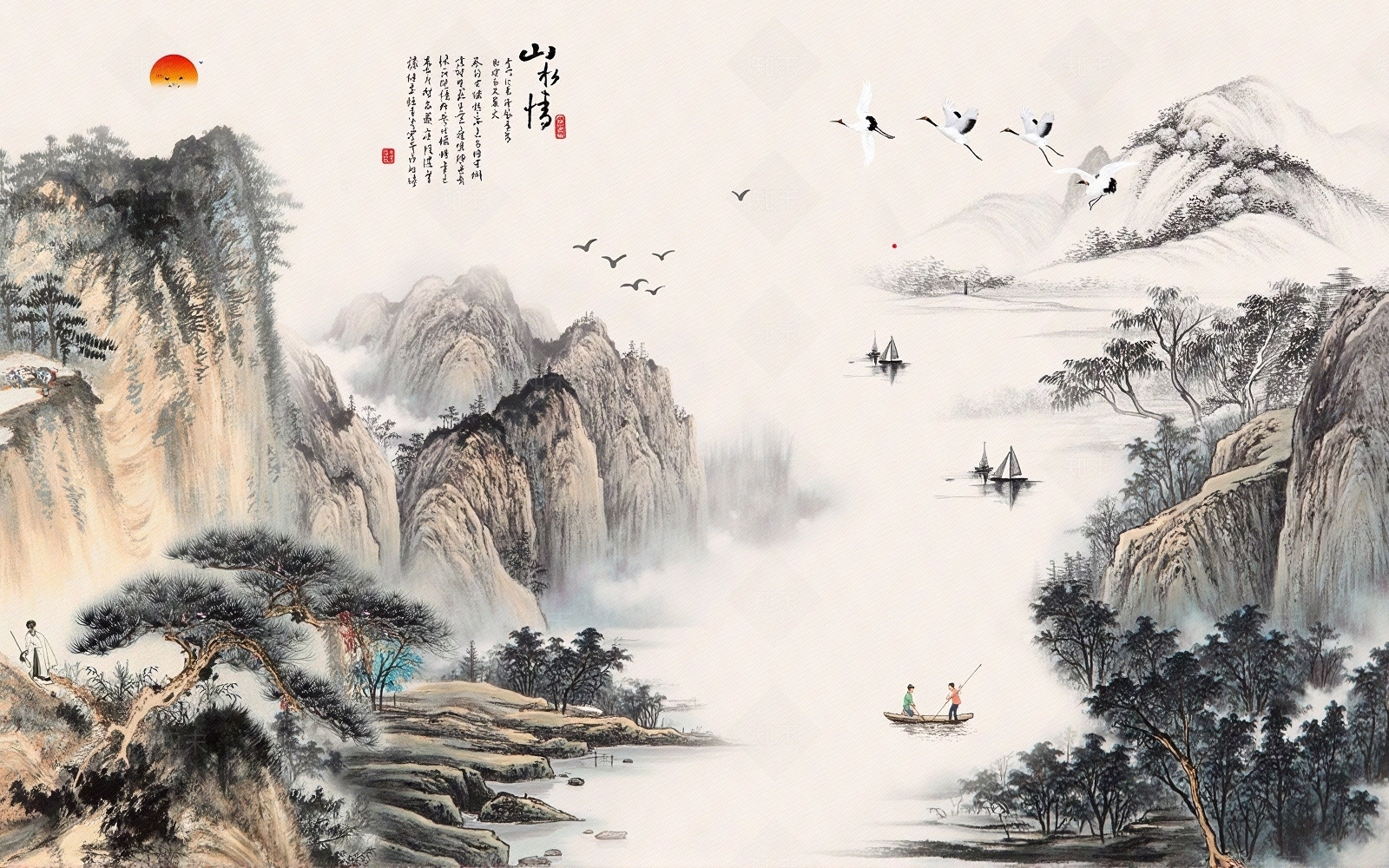 中式山水国画贴图下载【ID:1195350904】_【知末网贴图库】