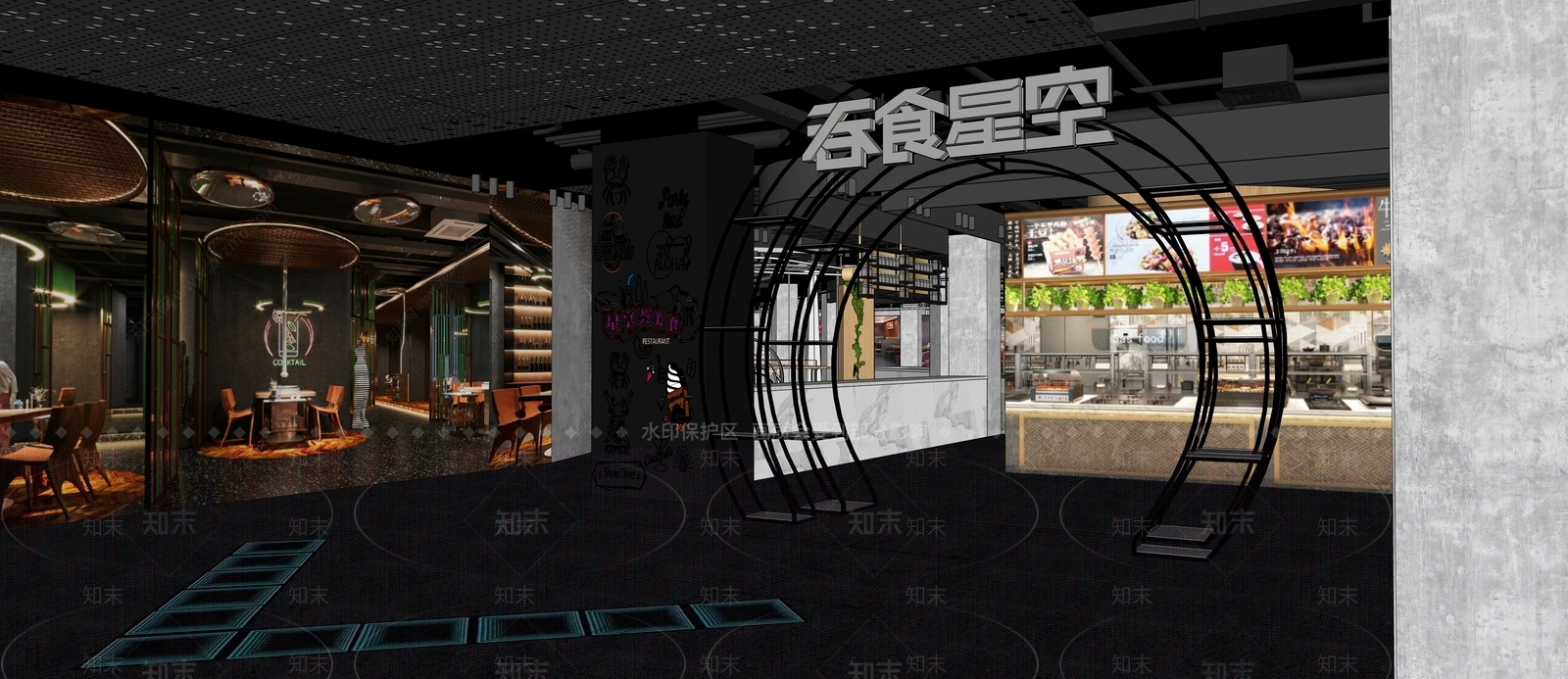 工业风商场电梯厅过道SU模型下载【ID:1106681609】