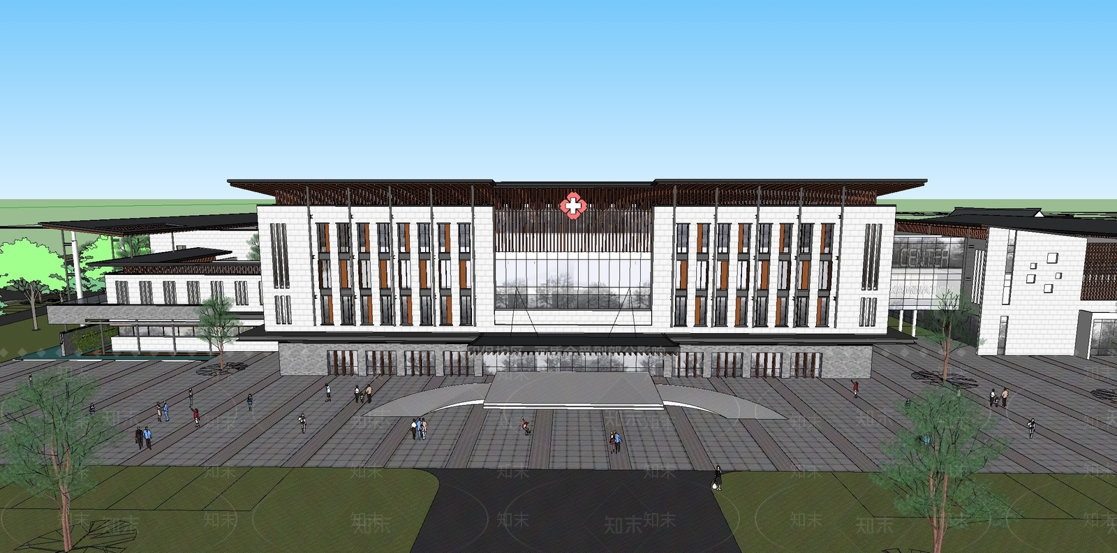 新中式医疗建筑SU模型下载【ID:1106688295】