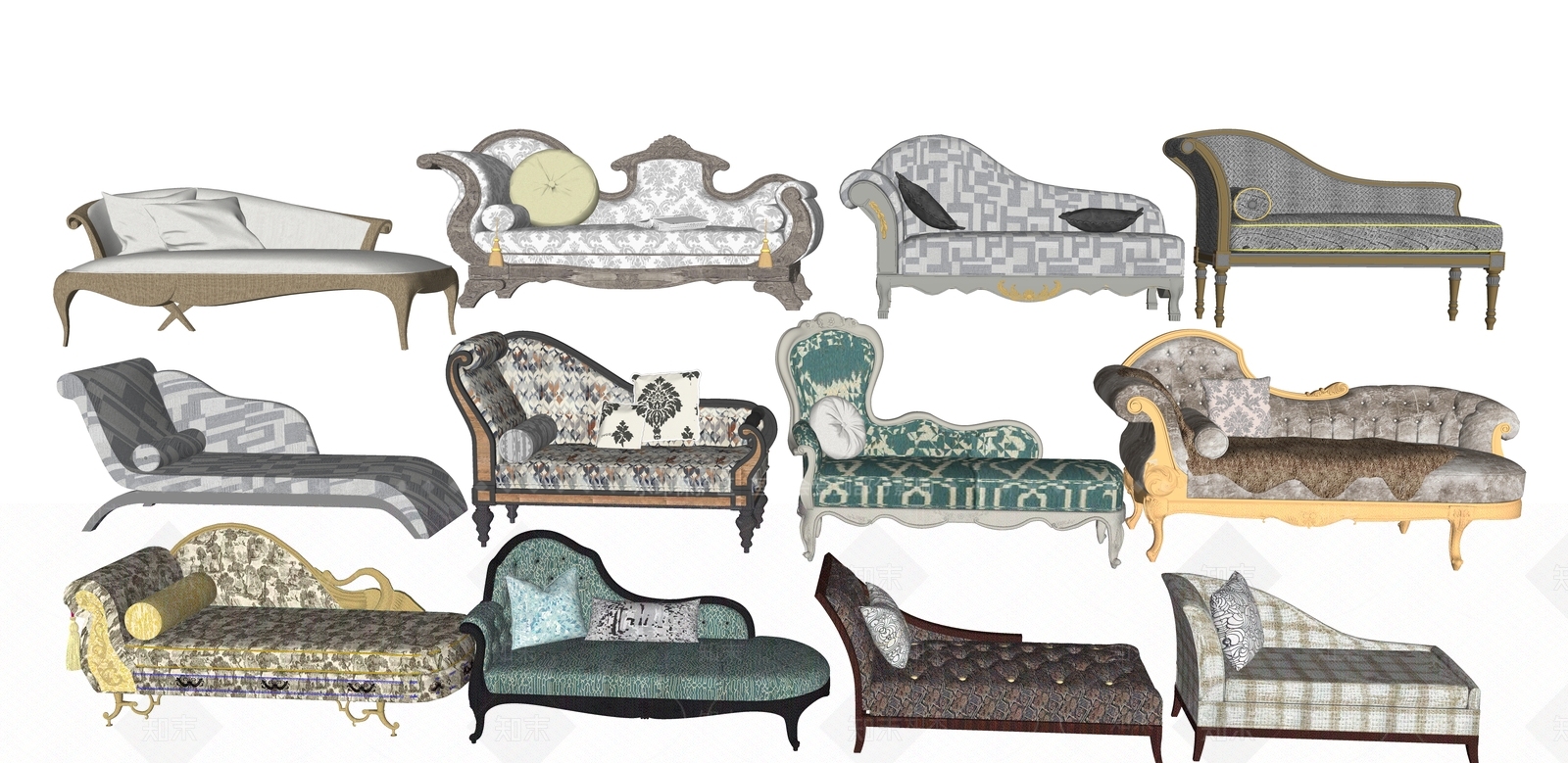 欧式贵妃椅SU模型下载【ID:1106696484】