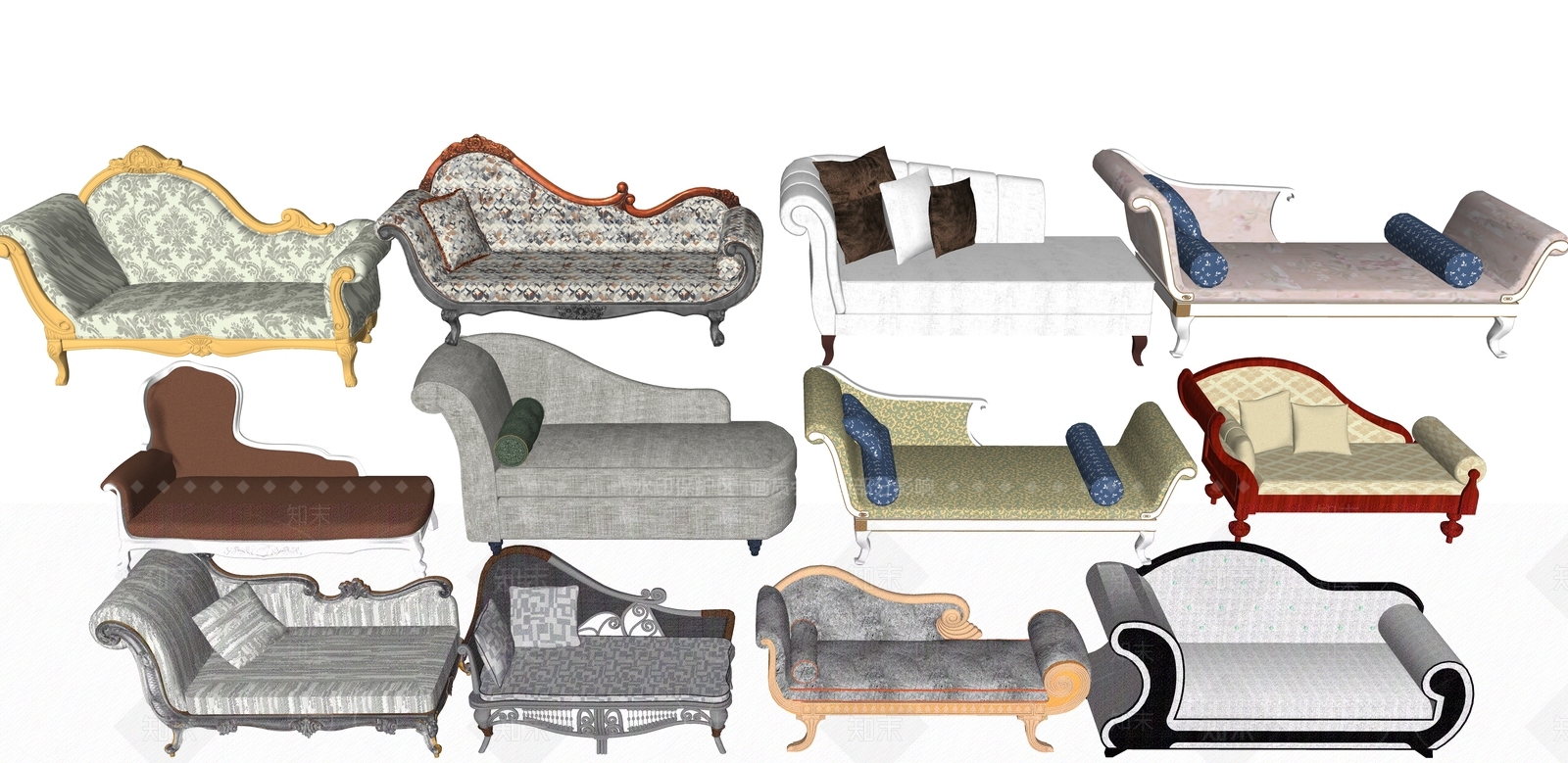 欧式贵妃椅SU模型下载【ID:1106696456】