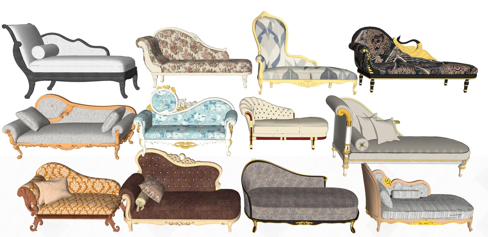 欧式贵妃椅SU模型下载【ID:1106696557】