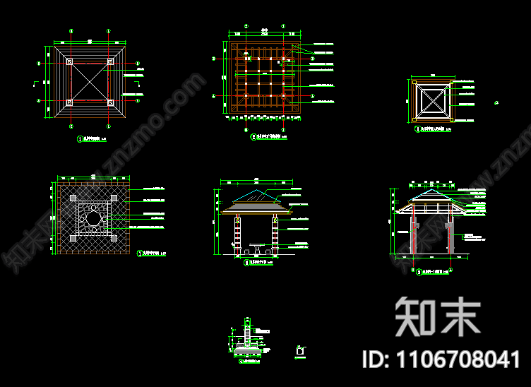 简约亭子施工图cad施工图下载【ID:1106708041】