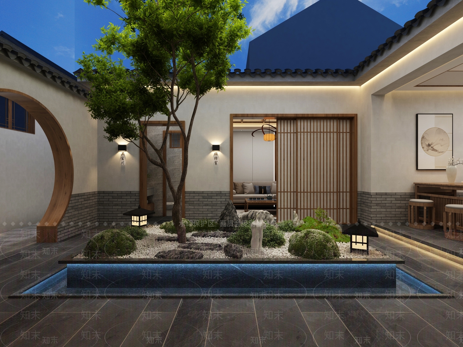 新中式民宿庭院3D模型下载【ID:1106711720】