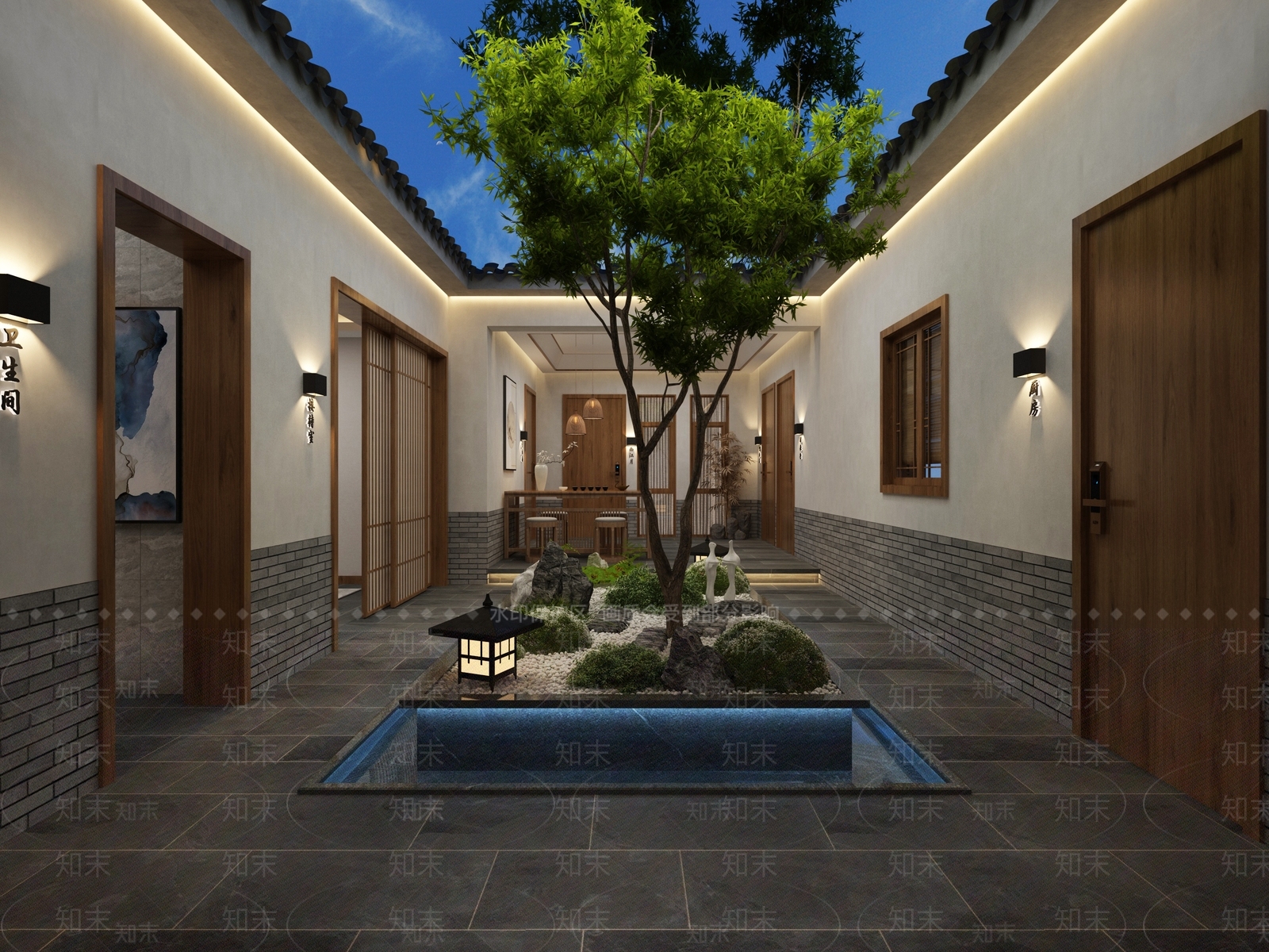 新中式民宿庭院3D模型下载【ID:1106711720】